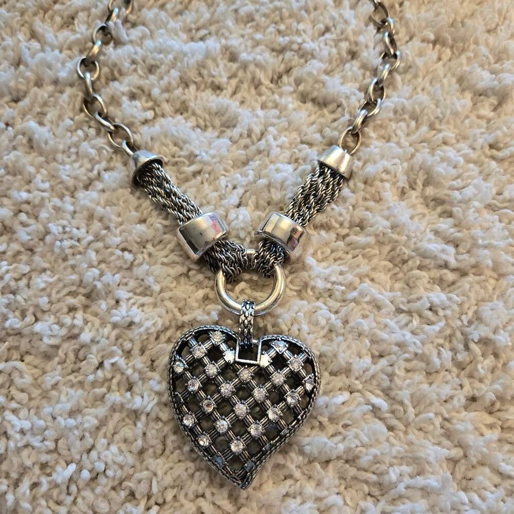 XLarge Puffy Silver Heart Rhinestone Necklace Chunky Chain